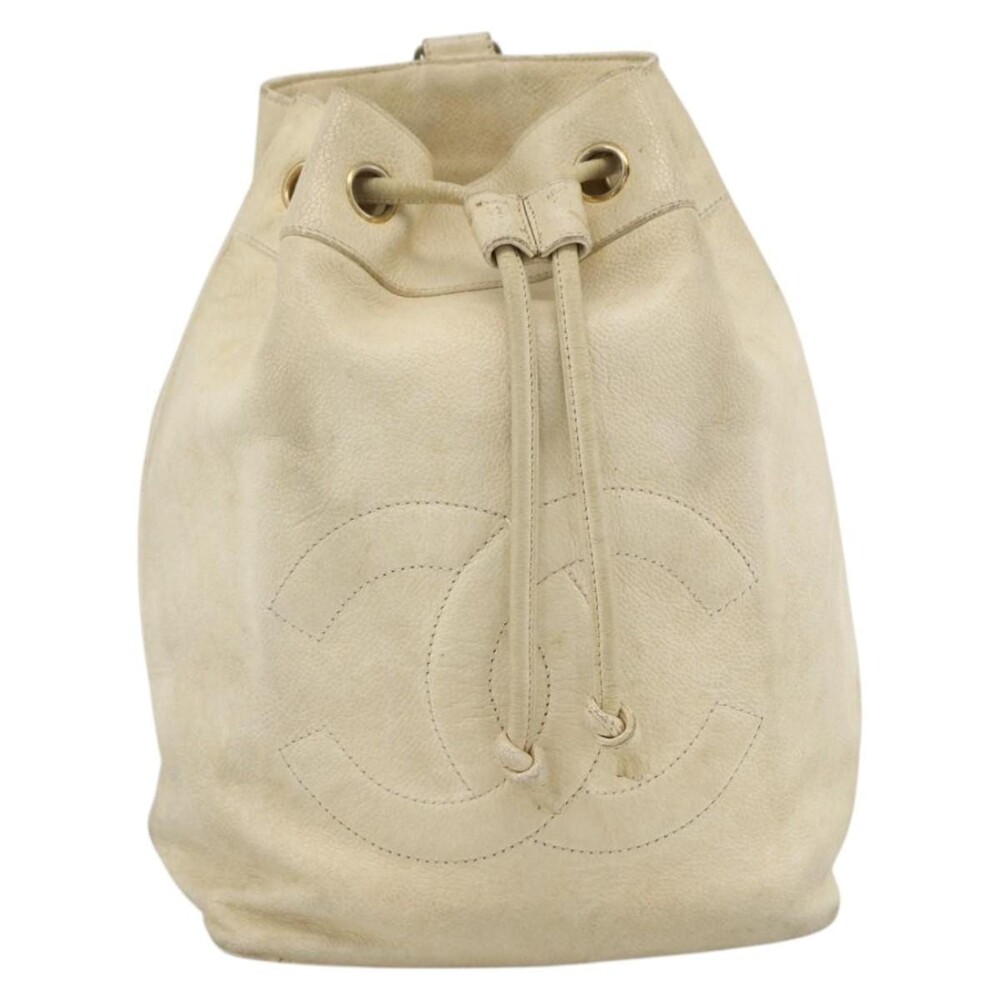 Chanel Shoulder Bag Caviar Cream Gold CC Beige